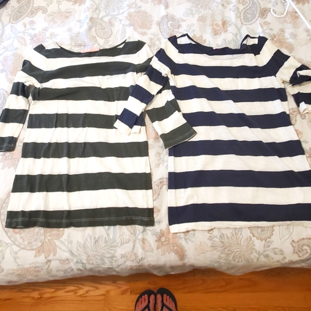 Bundle of Ann Taylor LOFT green and blue striped tee shirts